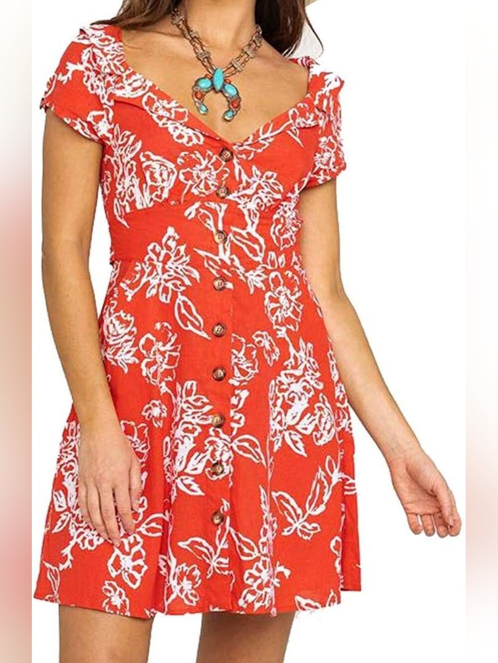 Free People | Linen Blend "A Thing Called Love" Mini Dress In Red Floral | Sz 4